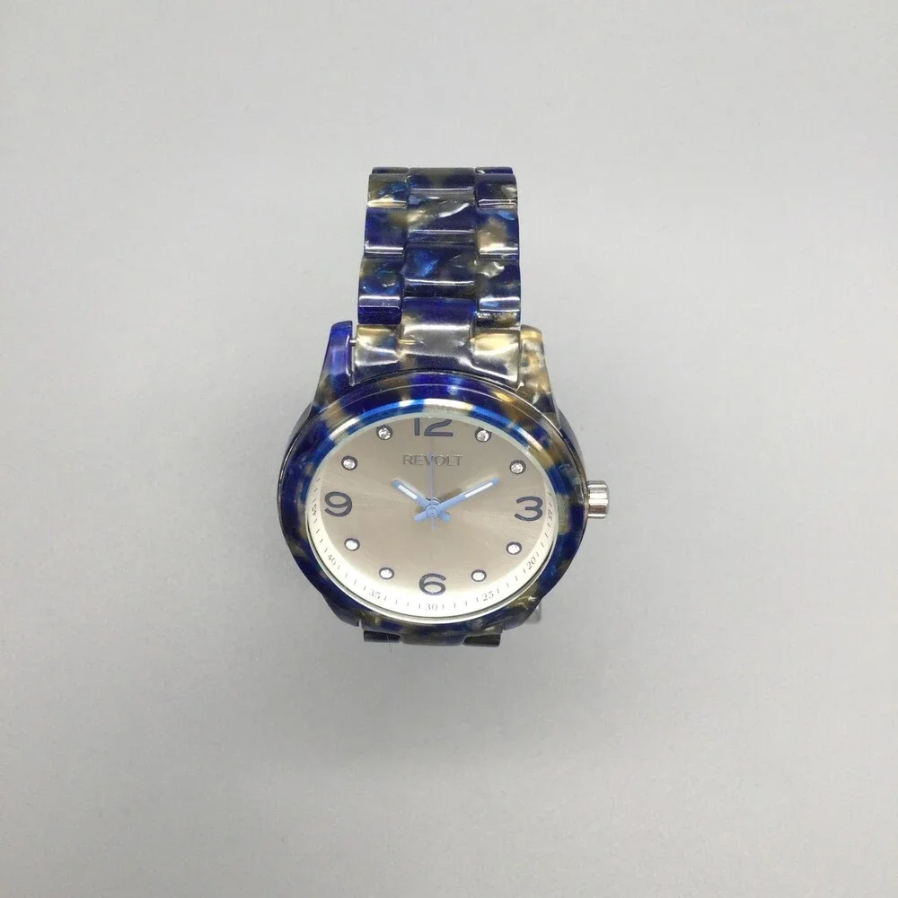 Revolt Womens Watch 39mm Blue Pearlized Silver Dial RT40069-L New Battery 6.75